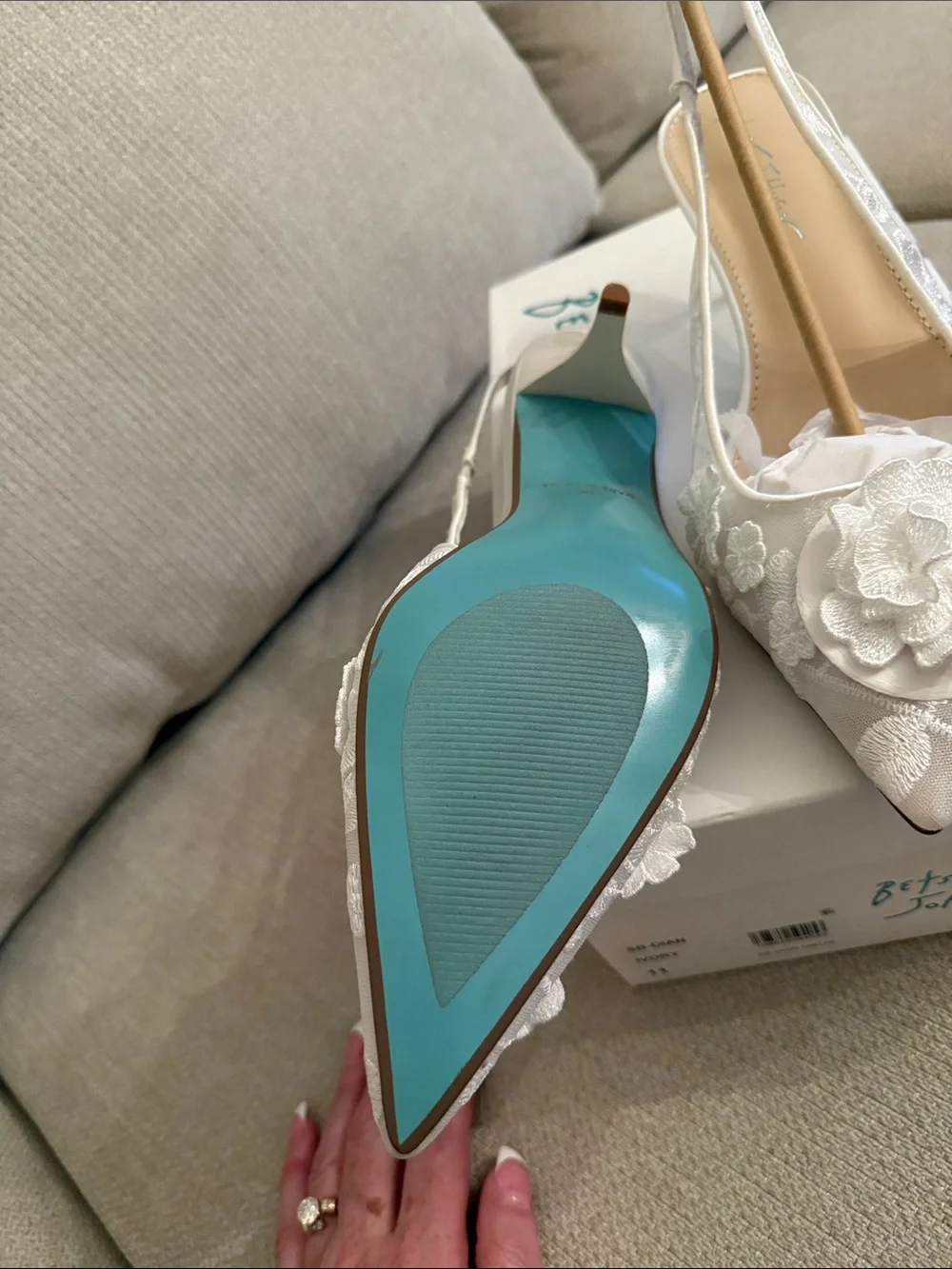 Wedding Ivory Floral Embellished Slingback Pumps - Something Blue. Betsy Johnson